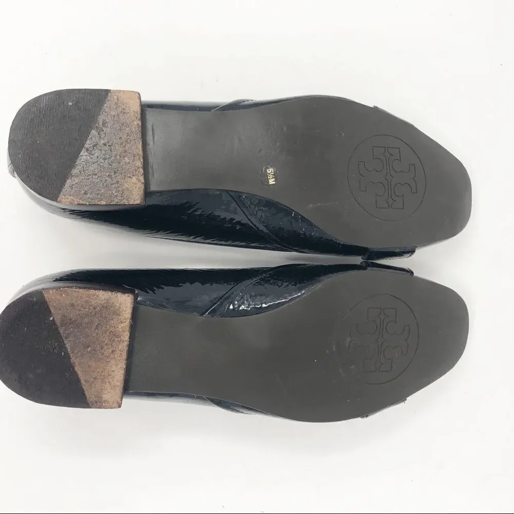 TORY BURCH | Hana Black Patent Leather Flats Gold Chains 5.5